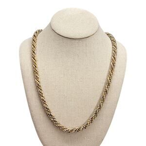 Vintage Two Tone Woven Rope Chain Necklace Gold Silver Beaded Matinee